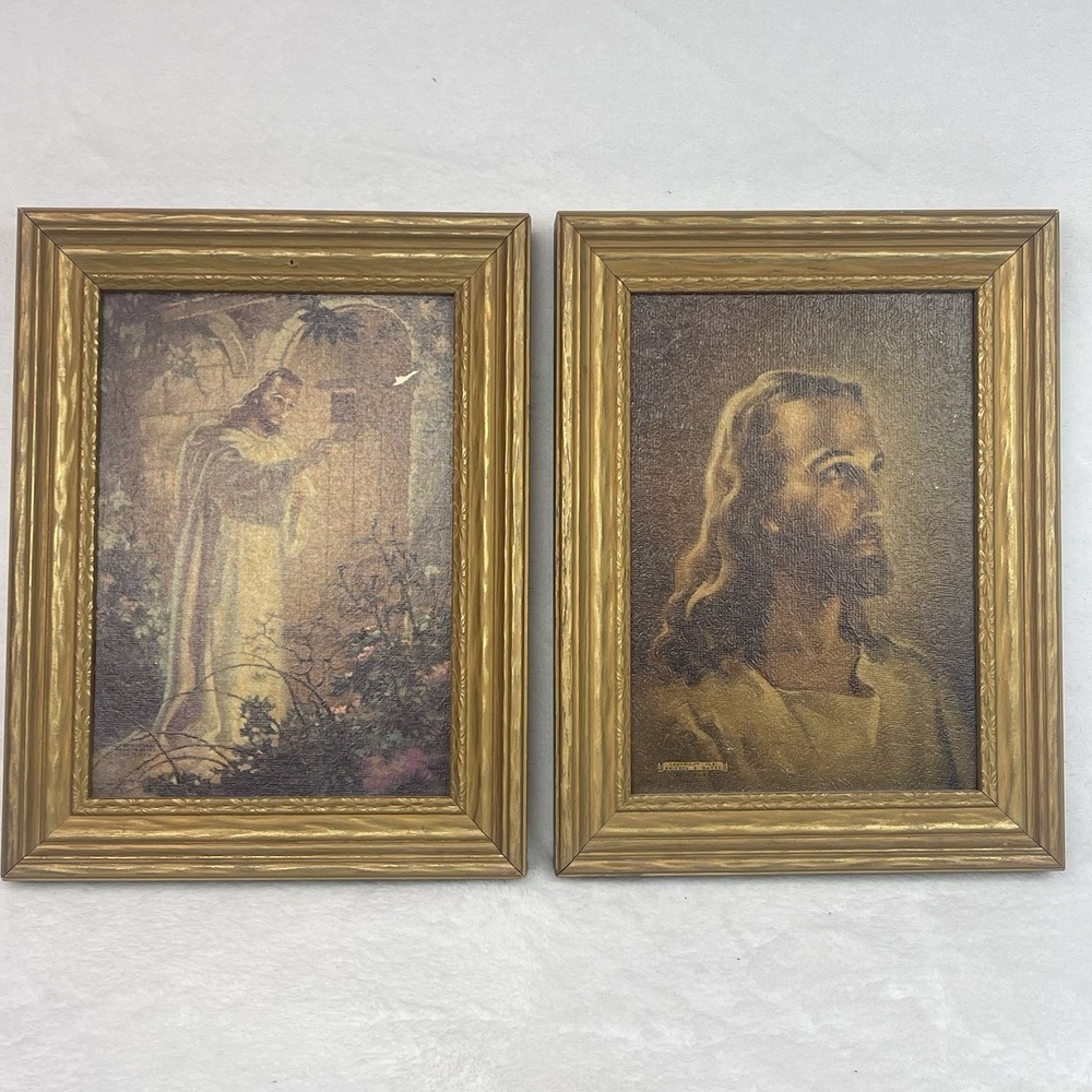 Vintage Jesus Framed Wall Art Set of 2 Gold Frames 8.5 x 6.5 Religious Decor